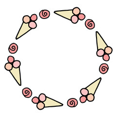 Cute round frame made of colorful hand drawn doodle