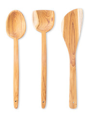 Three of traditional teak wood utensil isolated on white background with clipping path