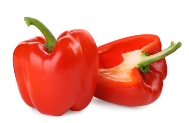 Tasty ripe red bell peppers isolated on white