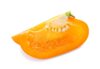Slice of orange bell pepper isolated on white