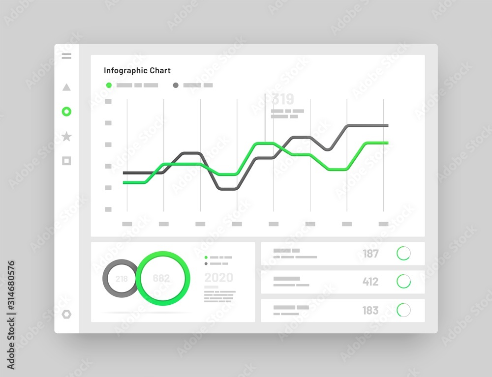 Poster web app dashboard ui and ux kit. elements of infographics use in presentation templates, mobile app 