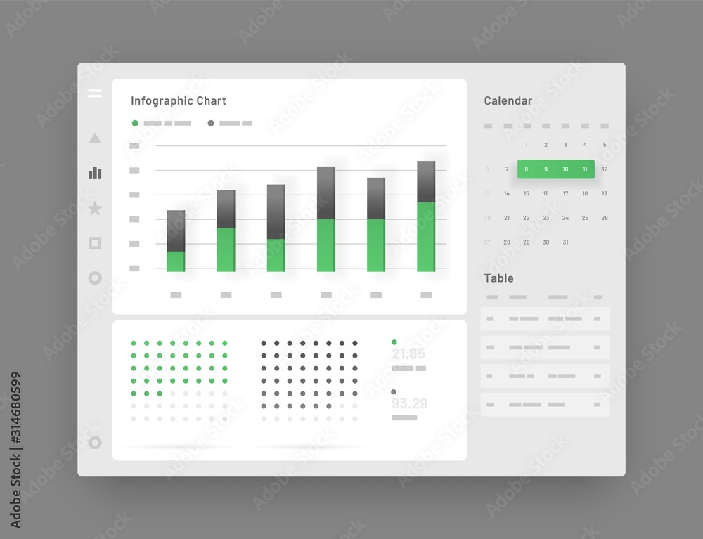 Poster web app dashboard ui and ux kit. elements of infographics use in presentation templates, mobile app 