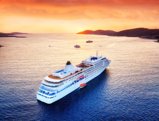 Aerial view at the cruise ship during sunset. Adventure and travel.  Landscape with cruise liner on...