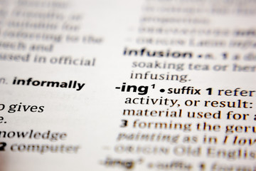 Word or phrase ing suffix in a dictionary. - 314681364