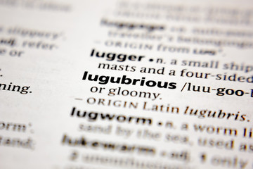 Word or phrase lugubrious in a dictionary.