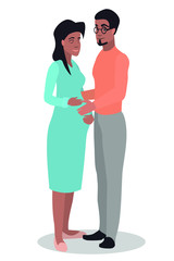 Young African American hugs a pregnant girl. Ideal for social advertising. 