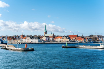 Fototapeta na wymiar The city of Helsingor in Denmark from across the harbour.