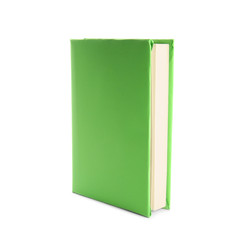 Book with blank light green cover isolated on white