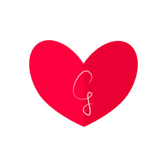 Valentine's day card with calligraphic capital letter G