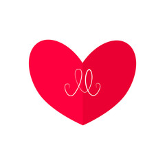 Valentine's day card with calligraphic capital letter M