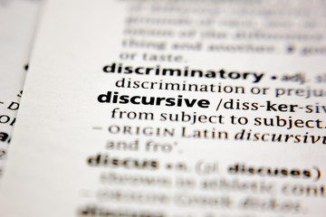 Word or phrase discursive in a dictionary.