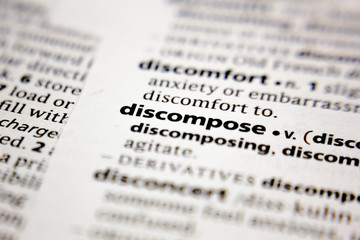 Word or phrase discompose in a dictionary.