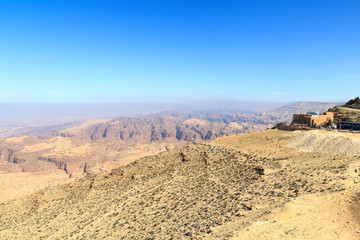 Arabah valley desert panorama with mountains in Jordan