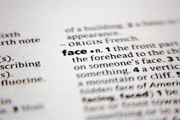 Word or phrase face in a dictionary.