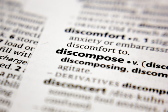 Word or phrase discompose in a dictionary.