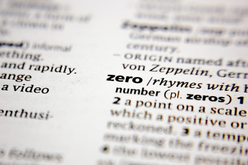 Word or phrase zero in a dictionary.