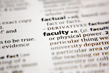 Word or phrase faculty in a dictionary.