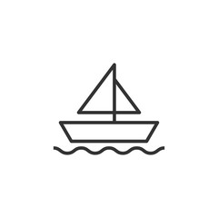 Tourism ship icon in flat style. Fishing boat vector illustration on white isolated background. Tanker destination business concept.