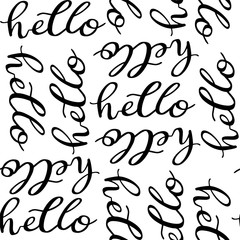 Seamless pattern with words for background, fabric, wrapping paper. Hello typography pattern. Seamless texture with different type of words Hello. Fun background Hello for your design.