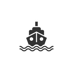 Tourism ship icon in flat style. Fishing boat vector illustration on white isolated background. Tanker destination business concept.