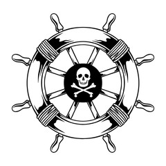 monochrome pirates ship steering wheel. vector object illustration