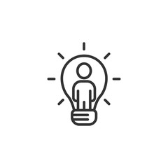 People with bulb icon in flat style. idea vector collection illustration on white isolated background. Brain mind business concept.