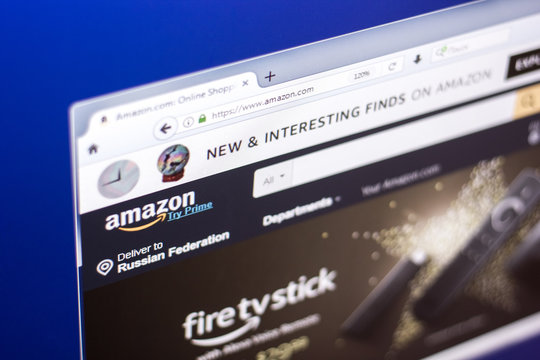 Ryazan, Russia - March 01, 2018 - Front page of Amazon market place on a display of PC, web adress: amazon.com