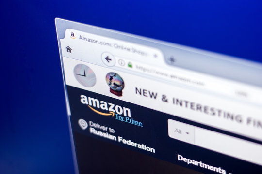 Ryazan, Russia - March 01, 2018 - Front page of Amazon market place on a display of PC, web adress: amazon.com