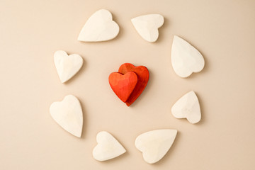 Valentines day concept. Two red hearts in a frame as a symbol of love