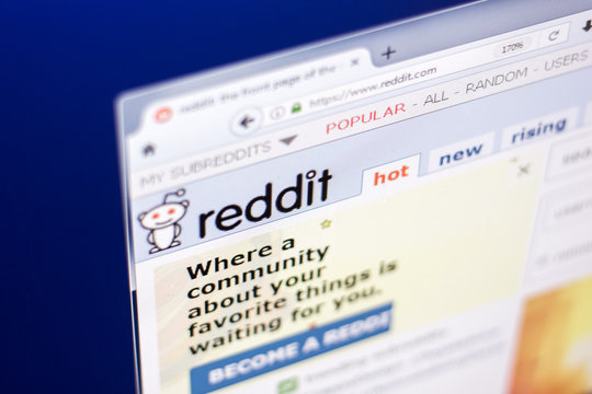 Ryazan, Russia - March 01, 2018 - homepage of popular service Reddit.com on a display of PC.