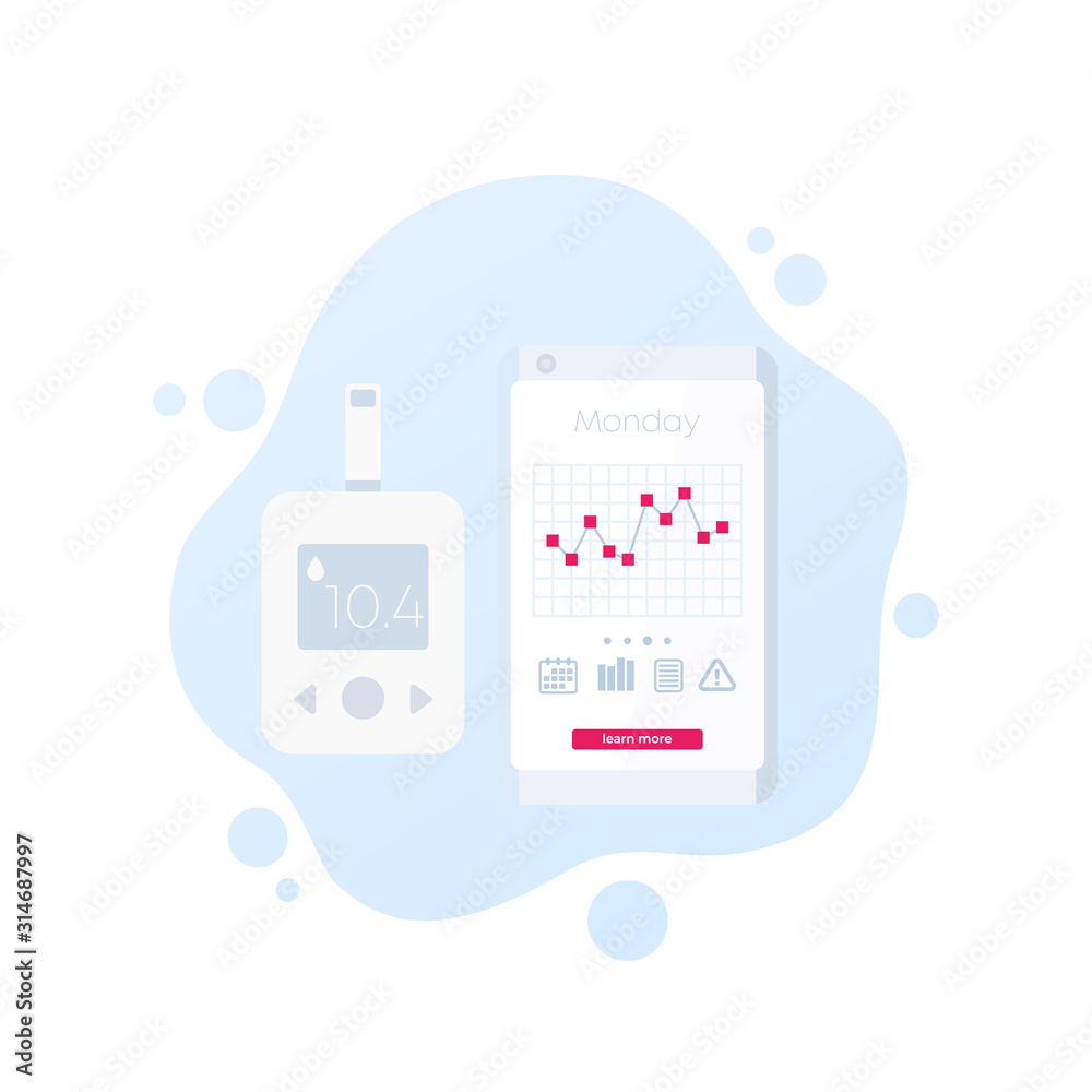 Poster glucose levels chart in app and glucometer, vector