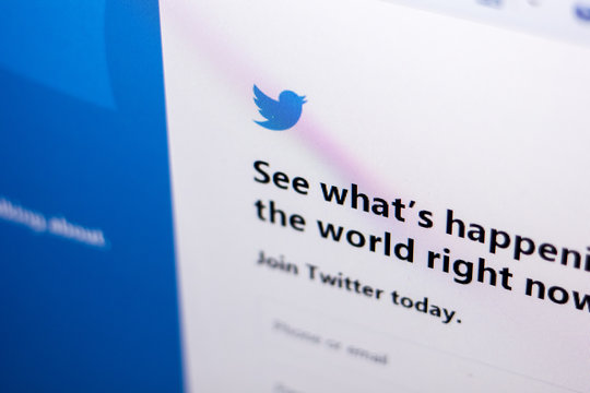 Ryazan, Russia - March 01, 2018 - Official page of Twitter on a display of PC, web adress - twitter.com