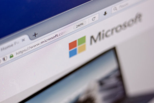 Ryazan, Russia - March 01, 2018 - Official website of Microsoft with logo on front page, web adress - microsoft.com