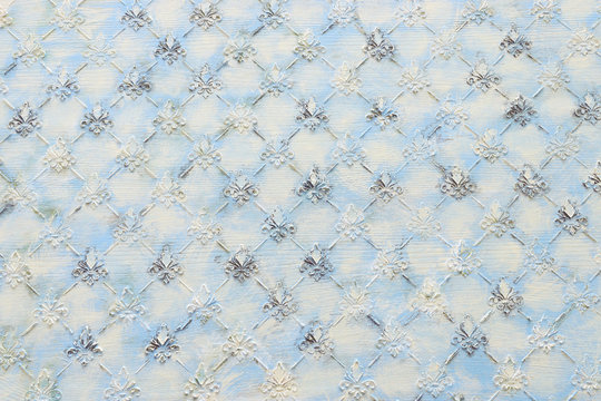 Fototapeta background of blue wooden vintage wall with floral Royal lily emboss details