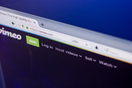Ryazan, Russia - March 01, 2018 - Homepage of Vimeo video hosting on a display of PC, web adress - vimeo.com.
