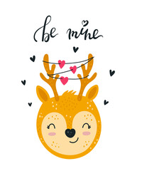 Vector hand drawing poster with cute deer and lovely slogan for Valentine's day