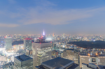 東京都新宿区西新宿にある東京都庁から見る東京の夜景