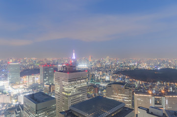 東京都新宿区西新宿にある東京都庁から見る東京の夜景