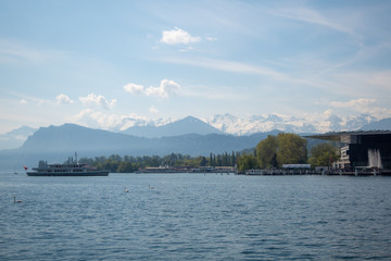 Beautiful scene of Lucerne lake with charming background of mountains and sky with copy space, Luzern, Switzerland