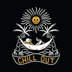 Skull Chill Summer Beach Holiday Enjoy Relax Graphic Illustration Vector Art T-shirt Design