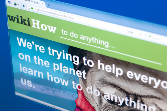 Ryazan, Russia - March 28, 2018 - Homepage of wikiHow website on display of PC, web address - wikihow.com