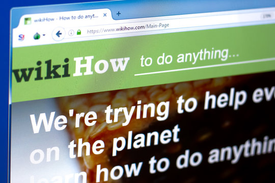 Ryazan, Russia - March 28, 2018 - Homepage of wikiHow website on display of PC, web address - wikihow.com