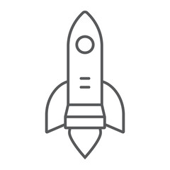 Startup thin line icon, business and strategy, rocket launch sign, vector graphics, a linear pattern on a white background, eps 10.