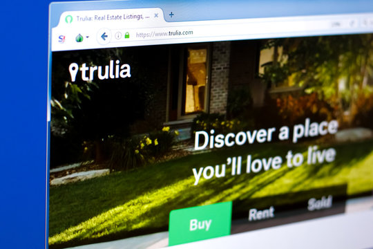 Ryazan, Russia - March 28, 2018 - Homepage of Trulia website on the display of PC, web address - trulia.com.