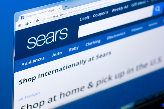 Ryazan, Russia - March 28, 2018 - Homepage of Sears website on the display of PC, web address - sears.com