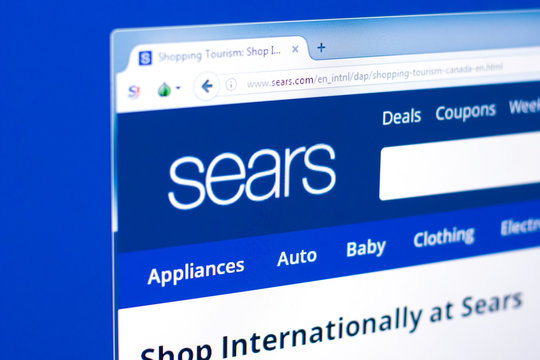 Ryazan, Russia - March 28, 2018 - Homepage of Sears website on the display of PC, web address - sears.com