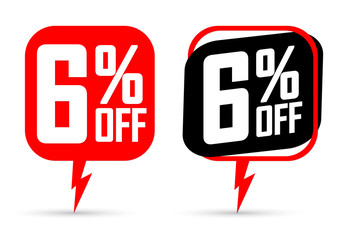 Sale 6% off banners, discount tags design template, flash promo, app icons, vector illustration