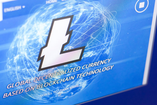 Ryazan, Russia - March 29, 2018 - Homepage of Litecoin cryptocurrency on the display of PC, address - litecoin.com.