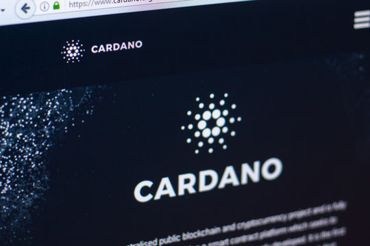 Ryazan, Russia - March 29, 2018 - Homepage of Cardano cryptocurrency on the display of PC, web adress - cardano.org.