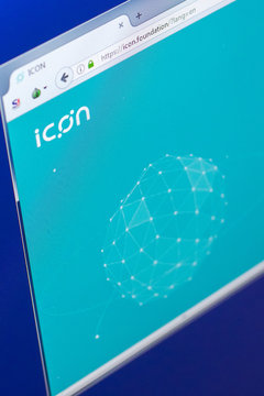 Ryazan, Russia - March 29, 2018 - Homepage of Icon cryptocurrency on PC, web adress - icon.foundation.